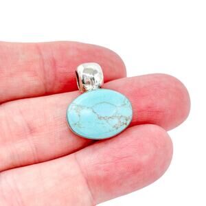 Sterling Silver Mexican Pendant | Oval Magnesite Gemstone | ATI Signed | Vintage